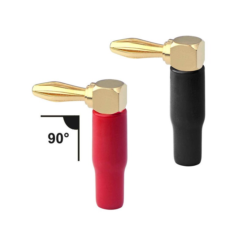VCELINK Right Angle Banana Plugs 4 Pairs/8 Pack, 90 Degree 4mm 24K Gold Plated Dual Screw Type Speaker Connector for Speaker Wire, Red and Black - Image 2